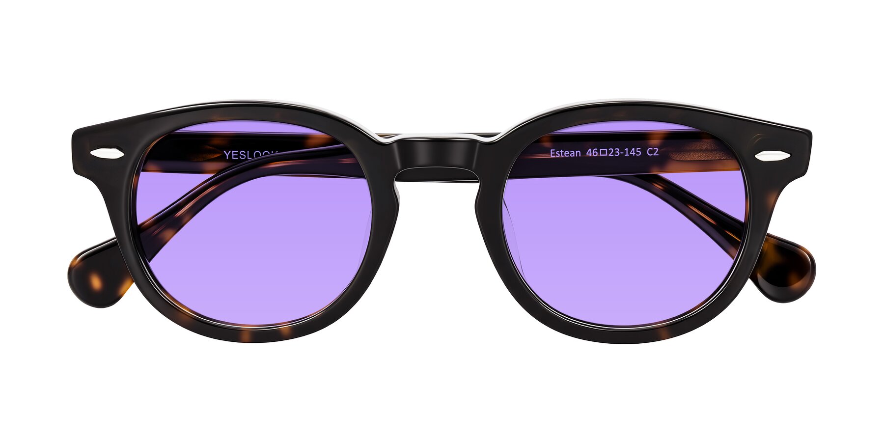 Folded Front of Estean in Dark Tortoise with Medium Purple Tinted Lenses