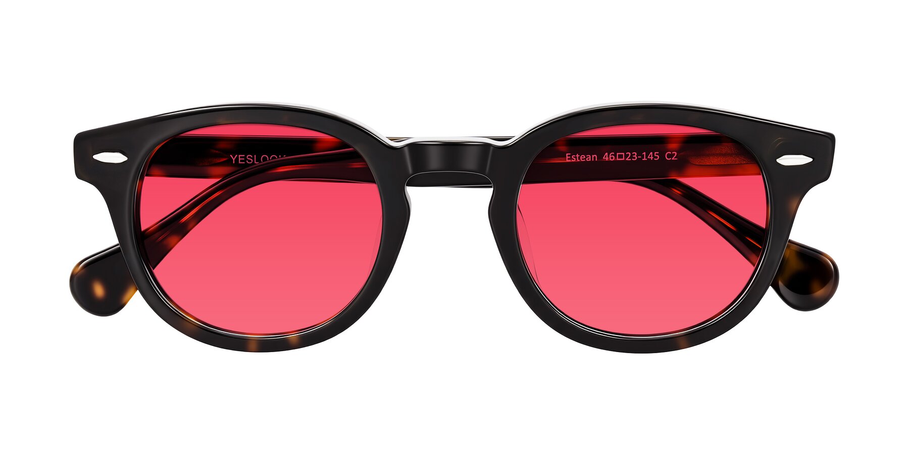 Folded Front of Estean in Dark Tortoise with Red Tinted Lenses