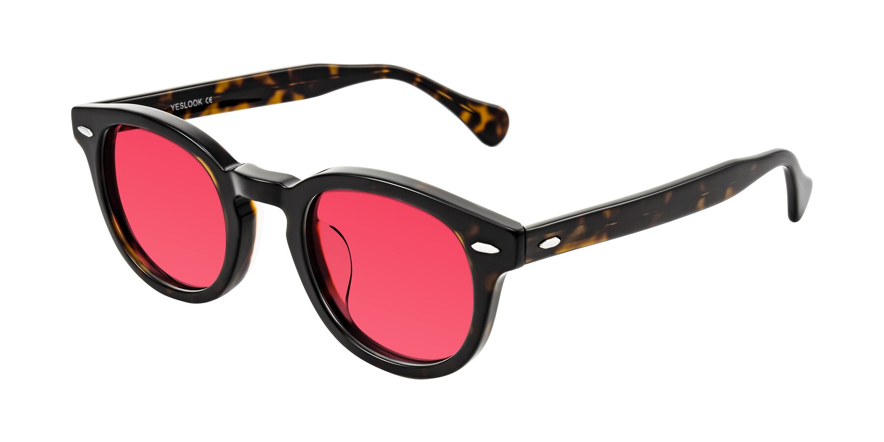 Angle of Estean in Dark Tortoise with Red Tinted Lenses