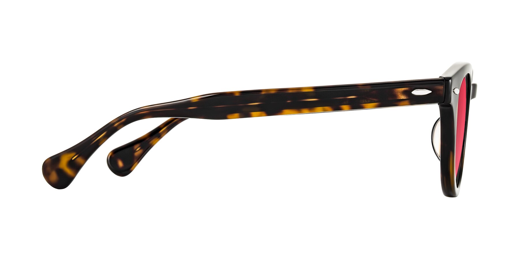 Side of Estean in Dark Tortoise with Red Tinted Lenses