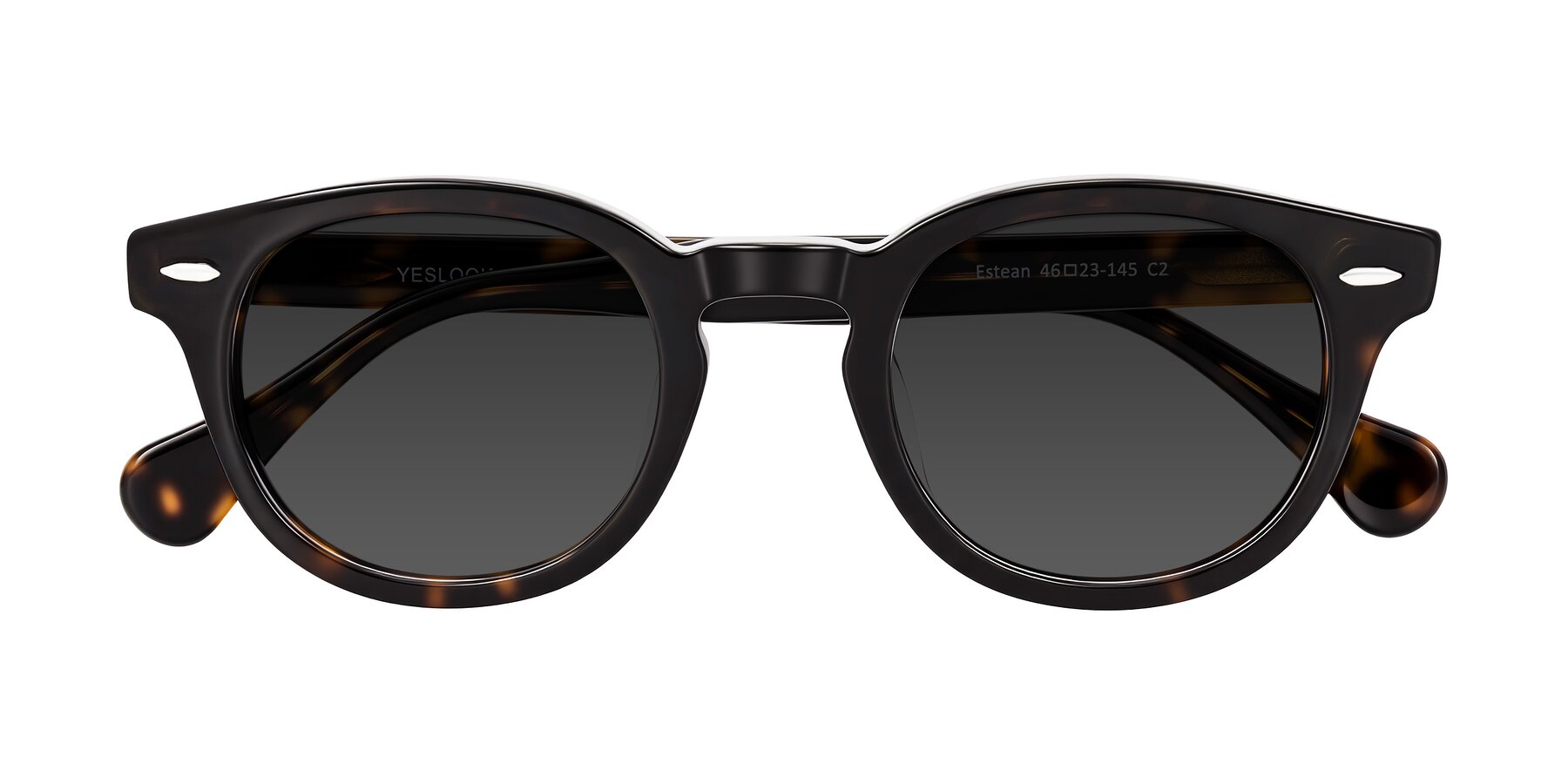 Folded Front of Estean in Dark Tortoise with Gray Tinted Lenses