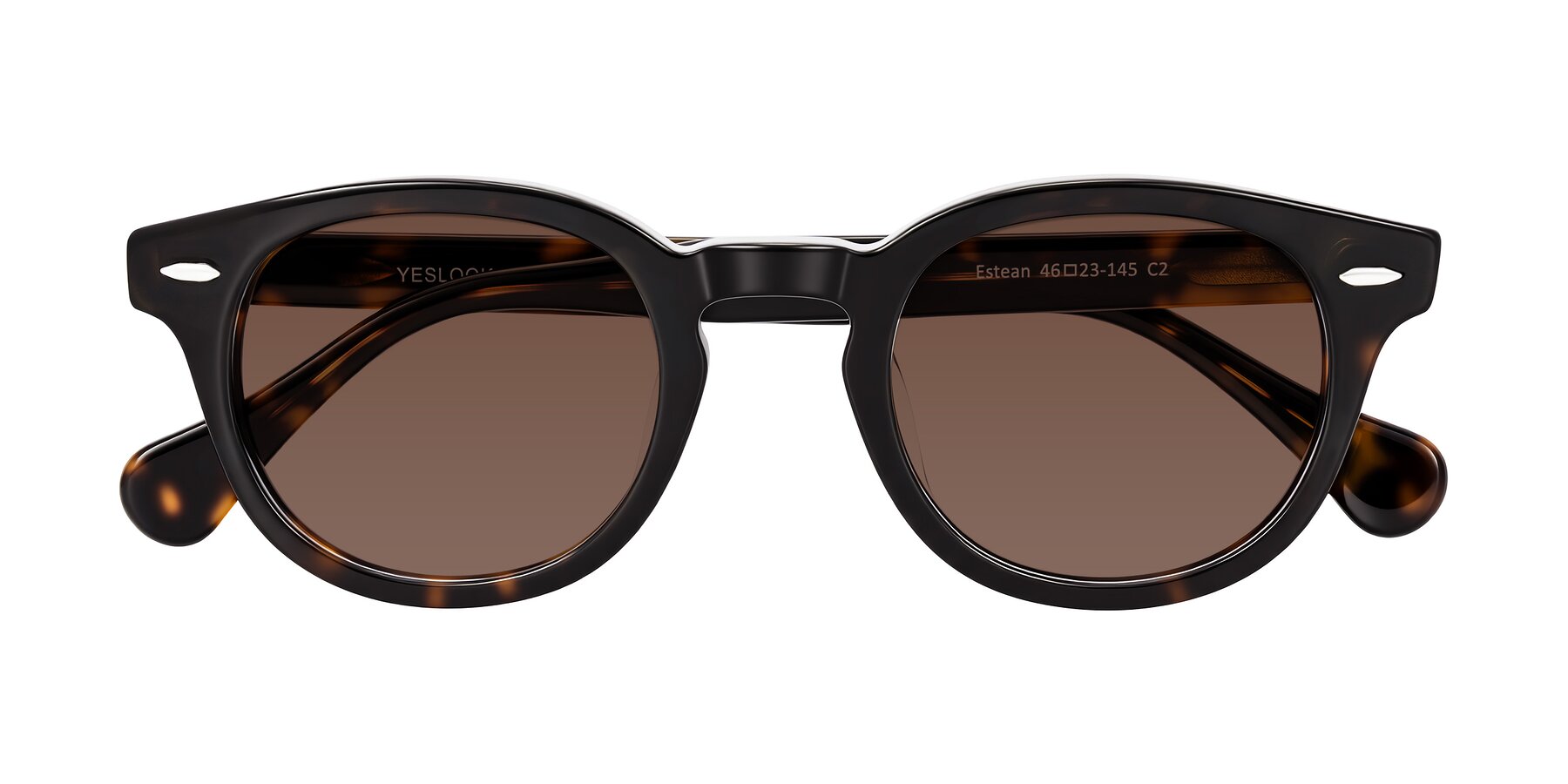 Folded Front of Estean in Dark Tortoise with Brown Tinted Lenses