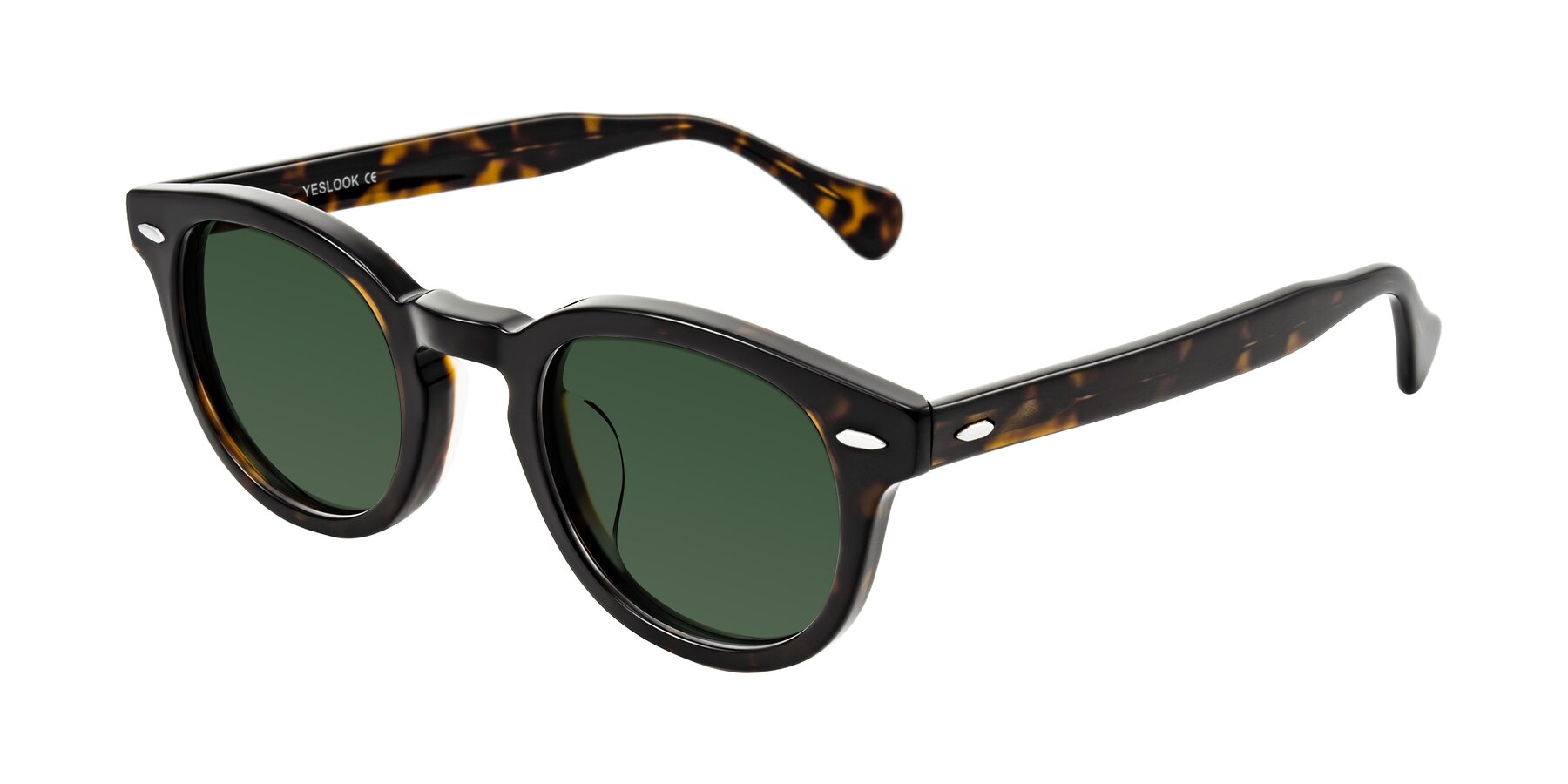 Angle of Estean in Dark Tortoise with Green Tinted Lenses