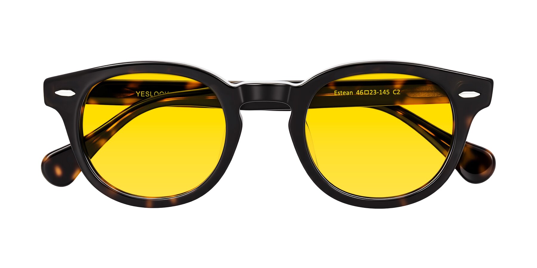 Folded Front of Estean in Dark Tortoise with Yellow Tinted Lenses
