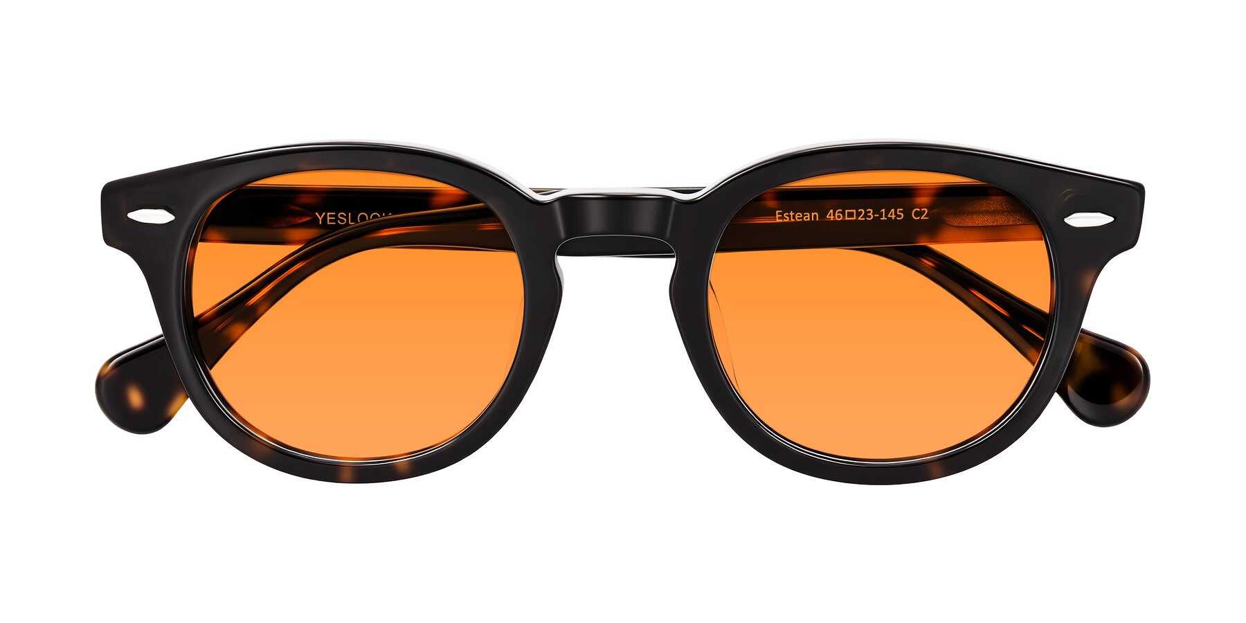 Folded Front of Estean in Dark Tortoise with Orange Tinted Lenses