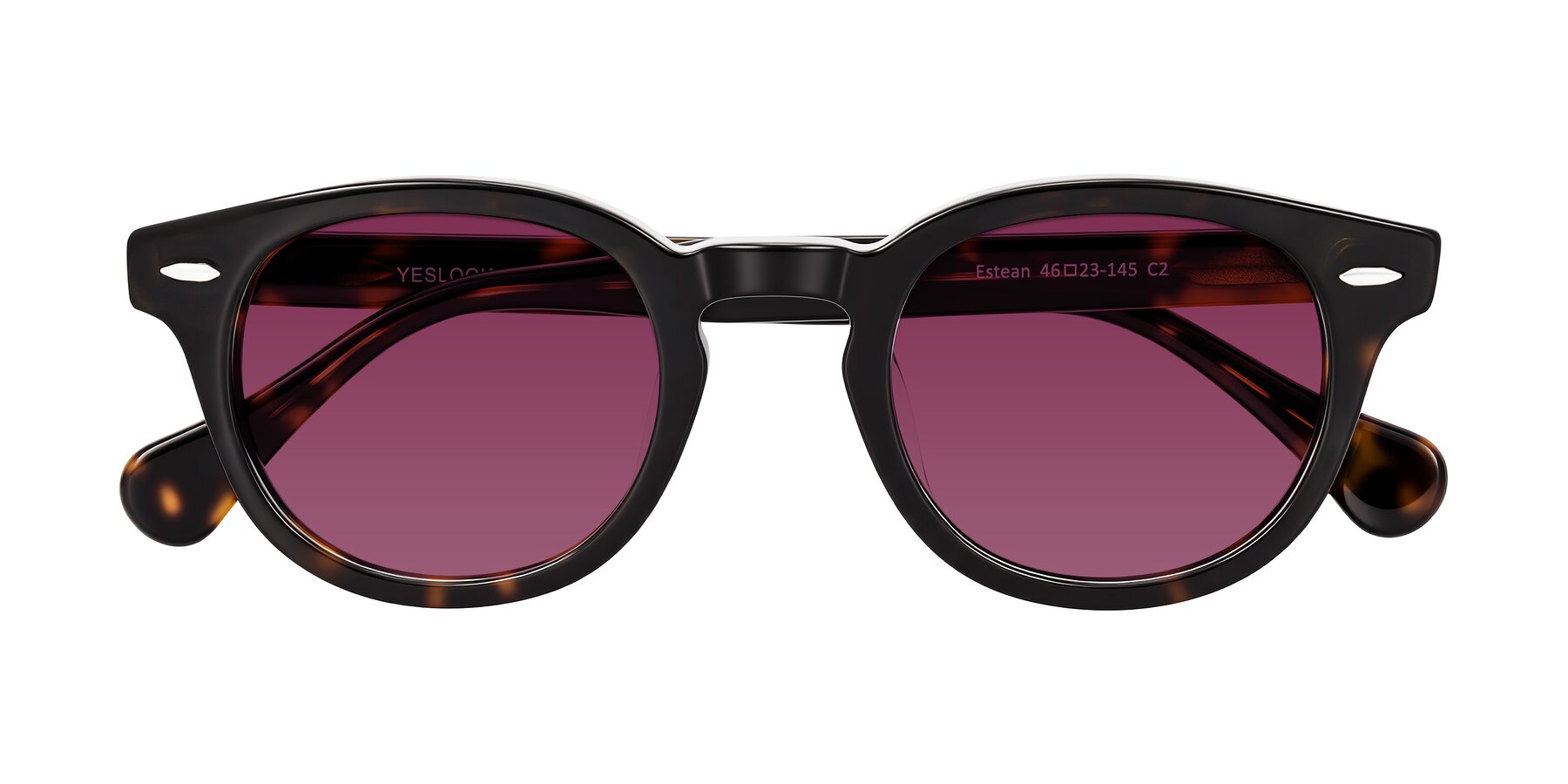 Folded Front of Estean in Dark Tortoise with Wine Tinted Lenses