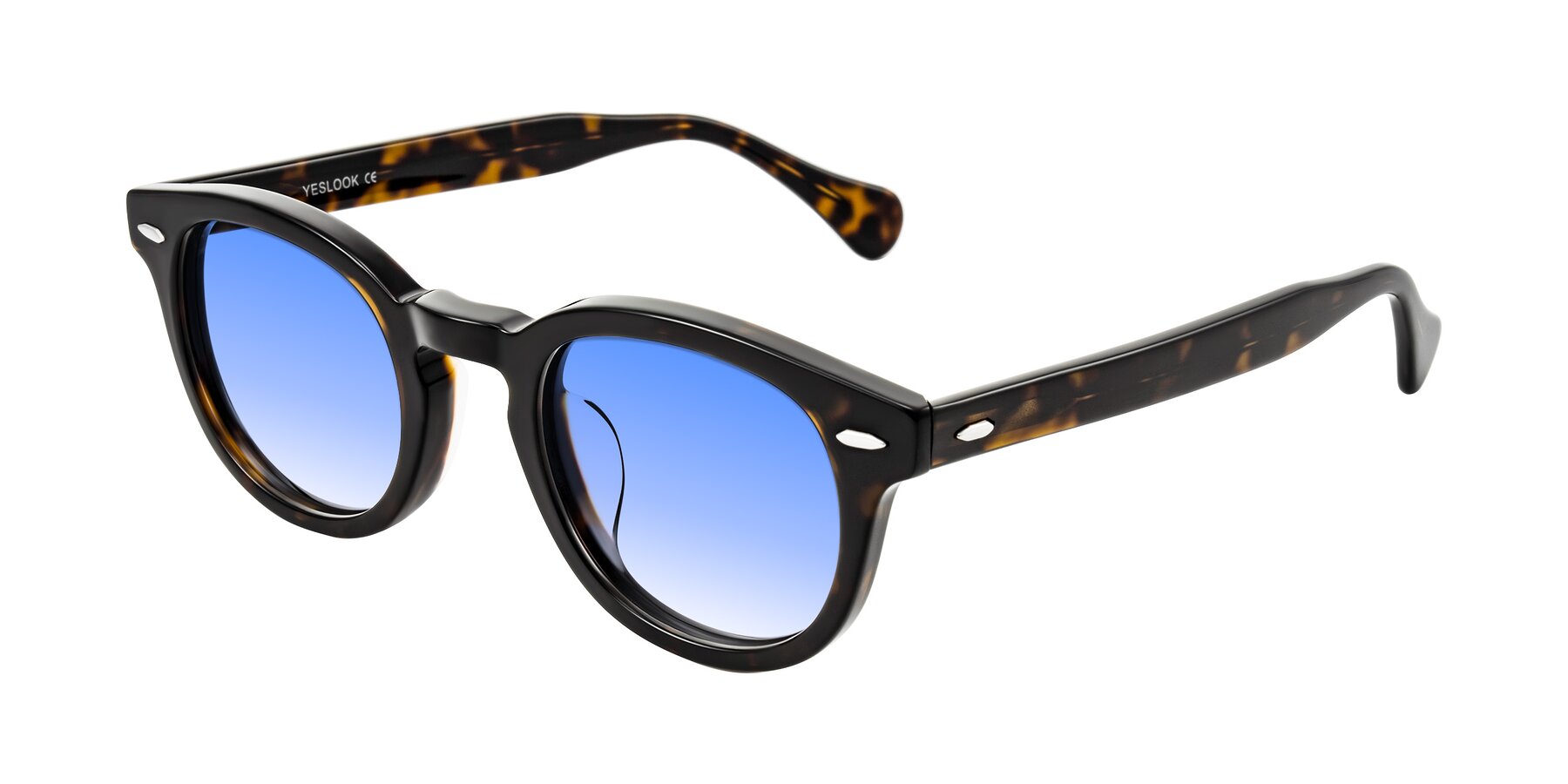 Angle of Estean in Dark Tortoise with Blue Gradient Lenses