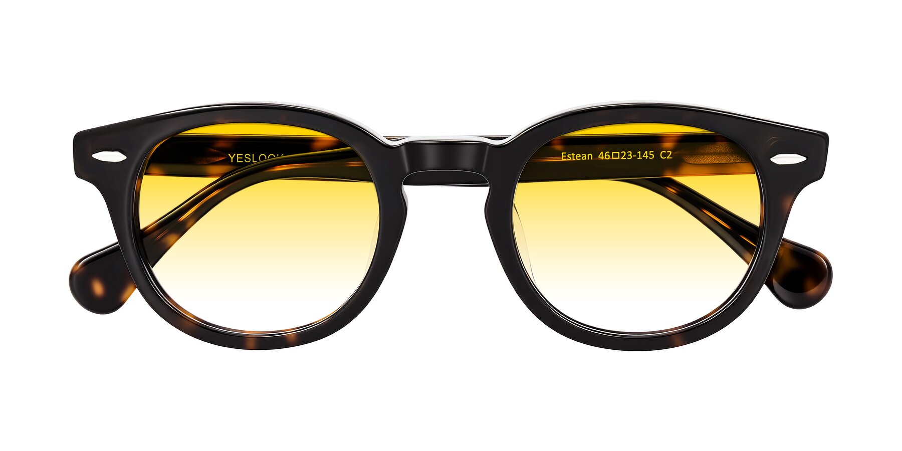 Folded Front of Estean in Dark Tortoise with Yellow Gradient Lenses