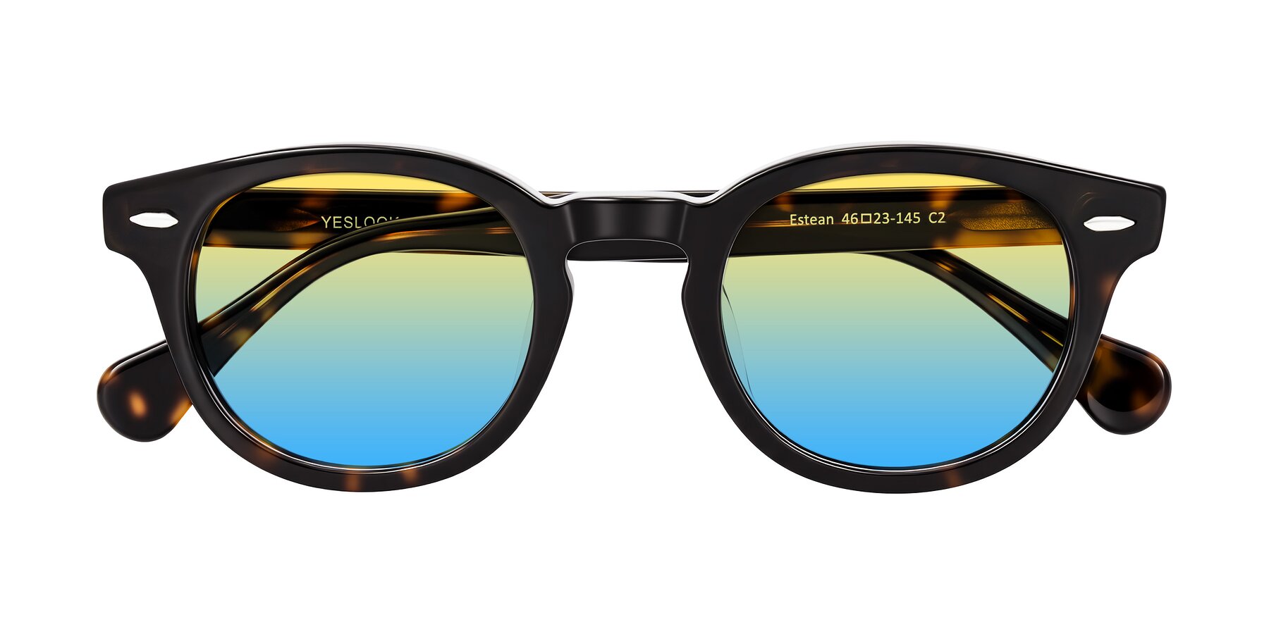 Folded Front of Estean in Dark Tortoise with Yellow / Blue Gradient Lenses