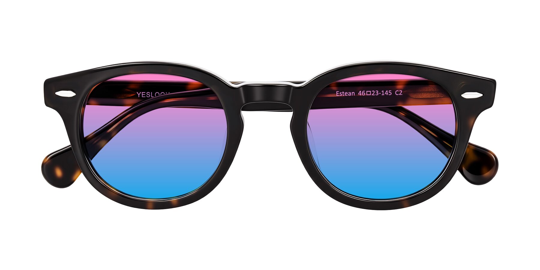 Folded Front of Estean in Dark Tortoise with Pink / Blue Gradient Lenses