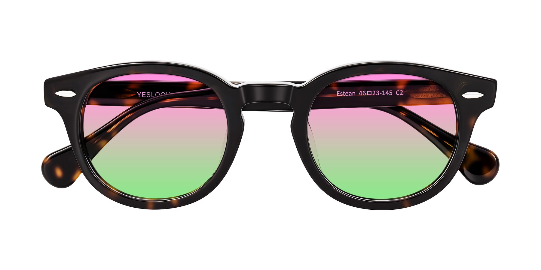 Folded Front of Estean in Dark Tortoise with Pink / Green Gradient Lenses