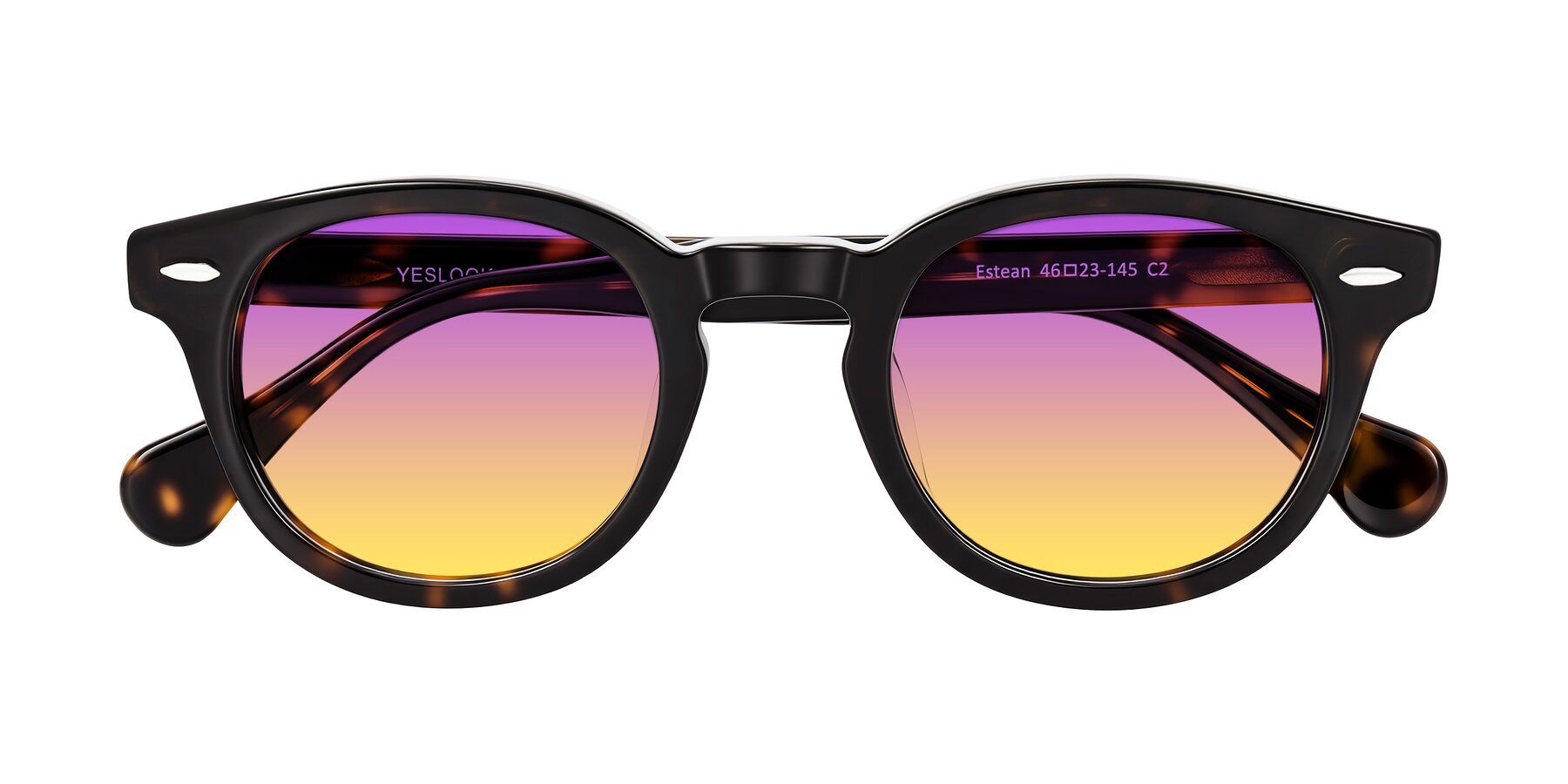 Folded Front of Estean in Dark Tortoise with Purple / Yellow Gradient Lenses