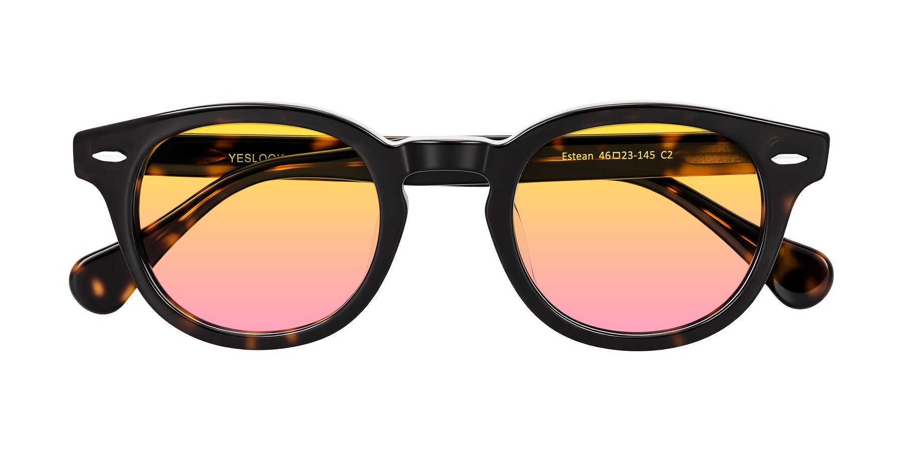 Folded Front of Estean in Dark Tortoise with Yellow / Pink Gradient Lenses