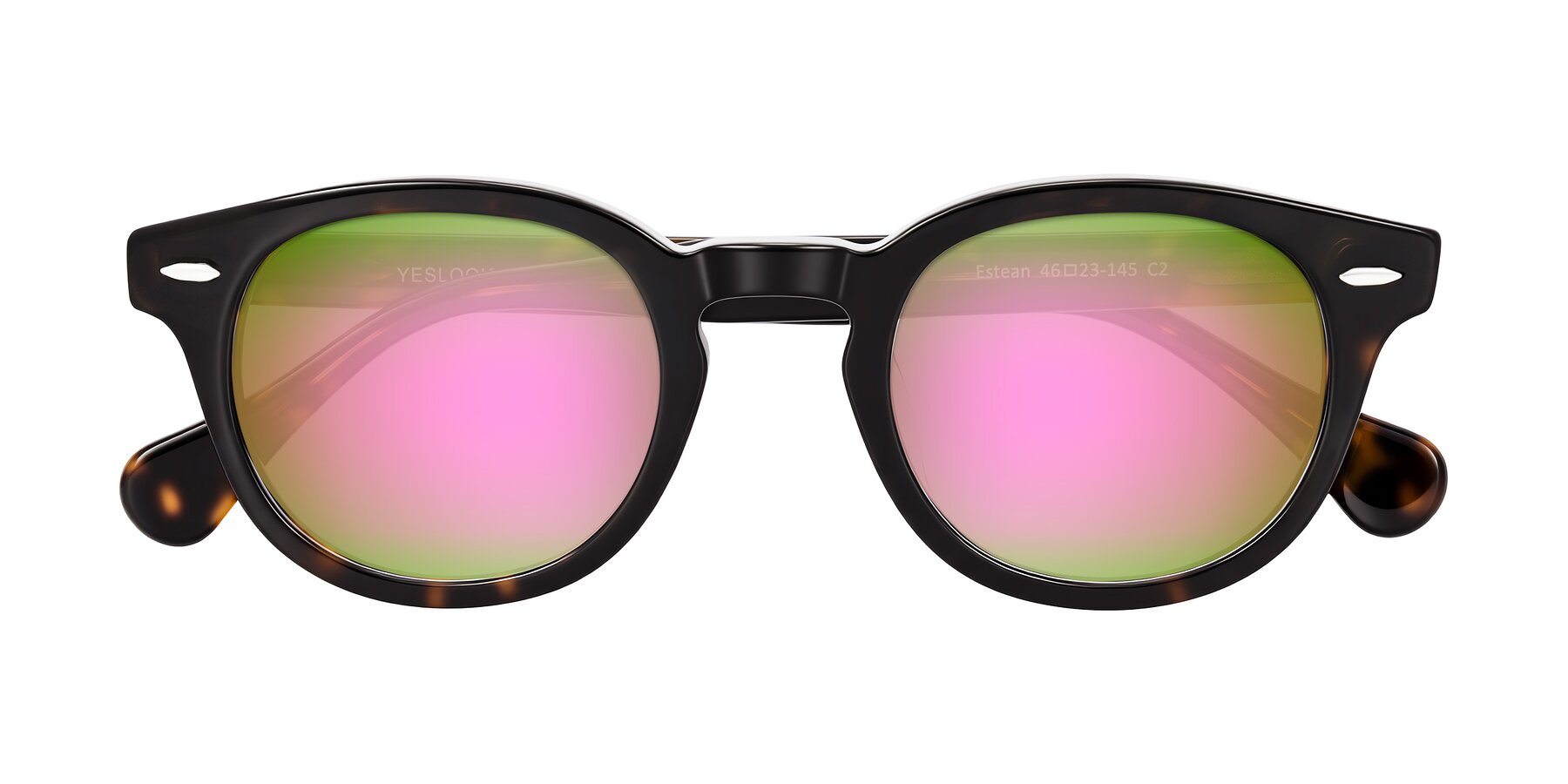 Folded Front of Estean in Dark Tortoise with Pink Mirrored Lenses