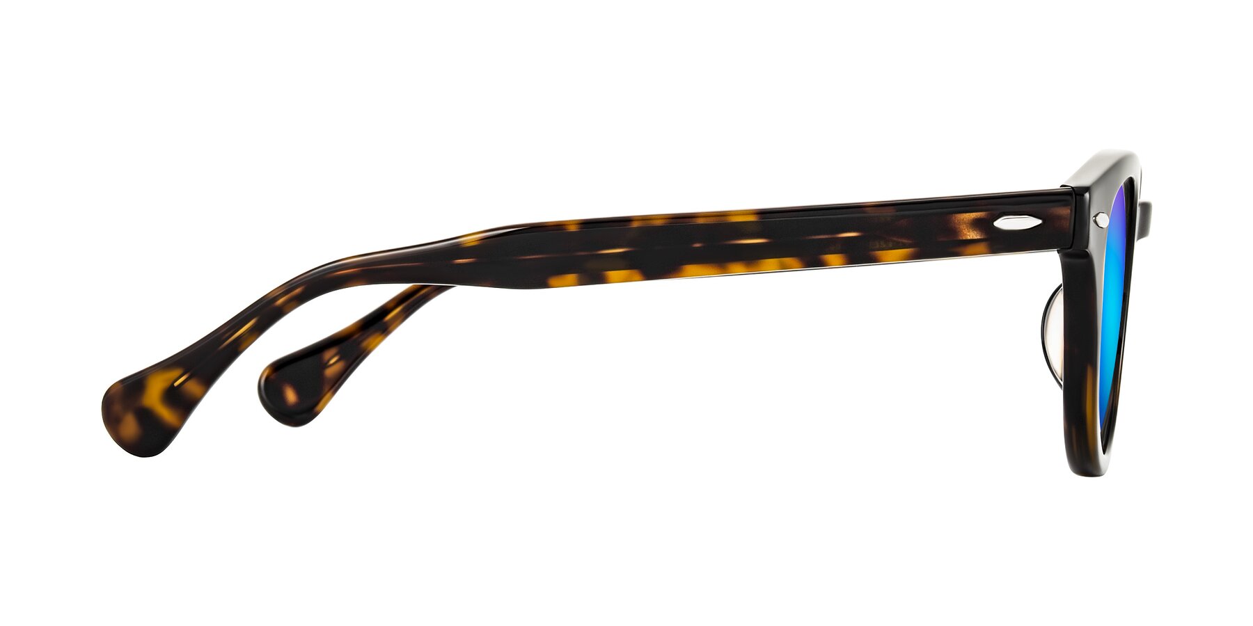 Side of Estean in Dark Tortoise with Blue Mirrored Lenses