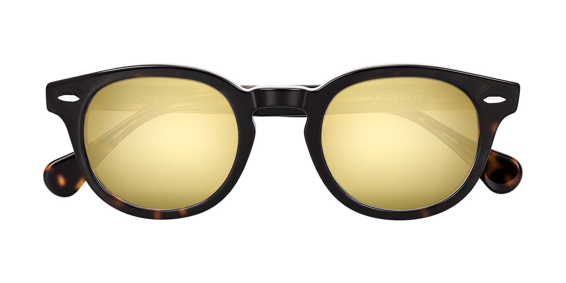 Folded Front of Estean in Dark Tortoise with Gold Mirrored Lenses