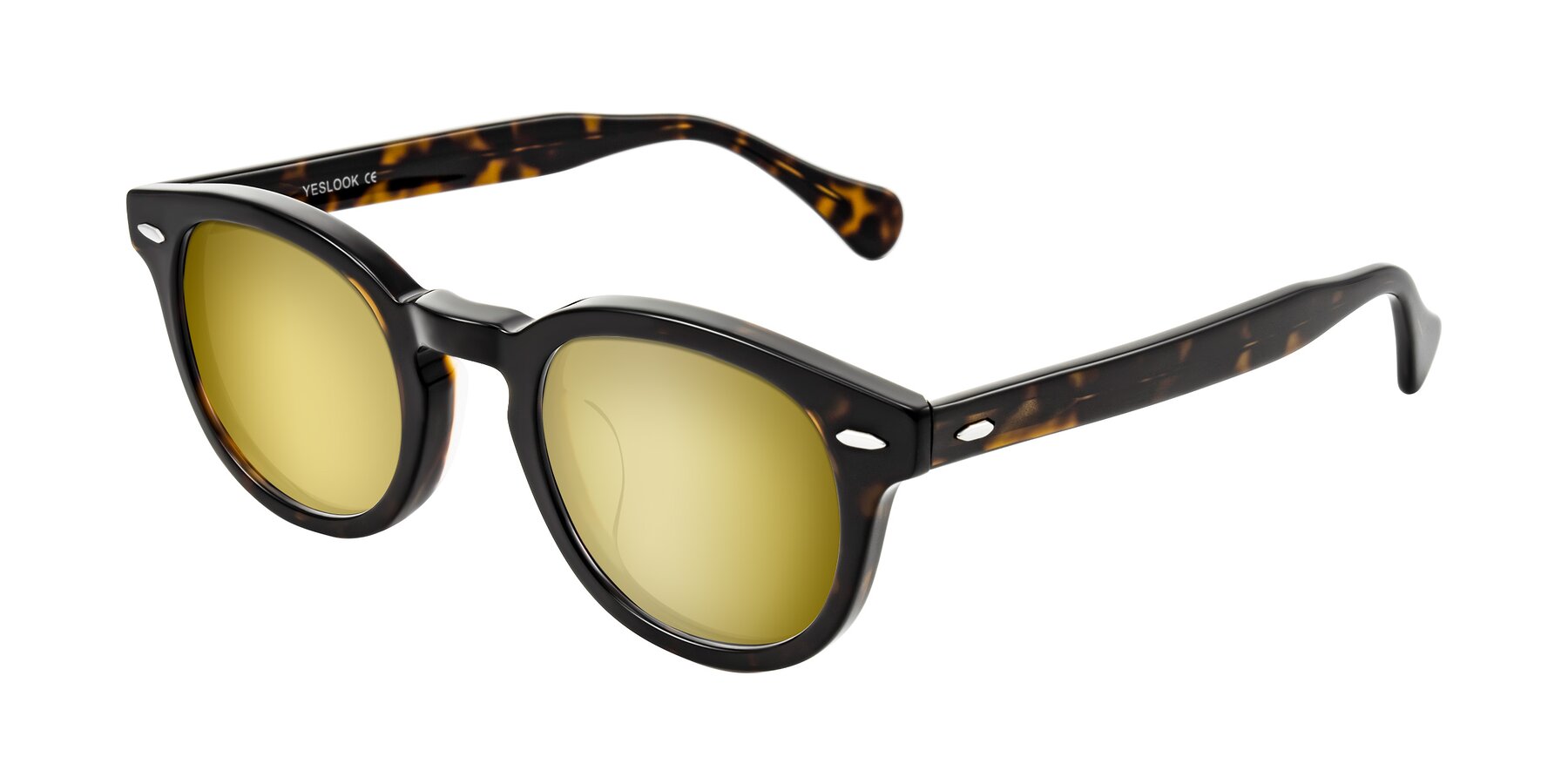 Angle of Estean in Dark Tortoise with Gold Mirrored Lenses