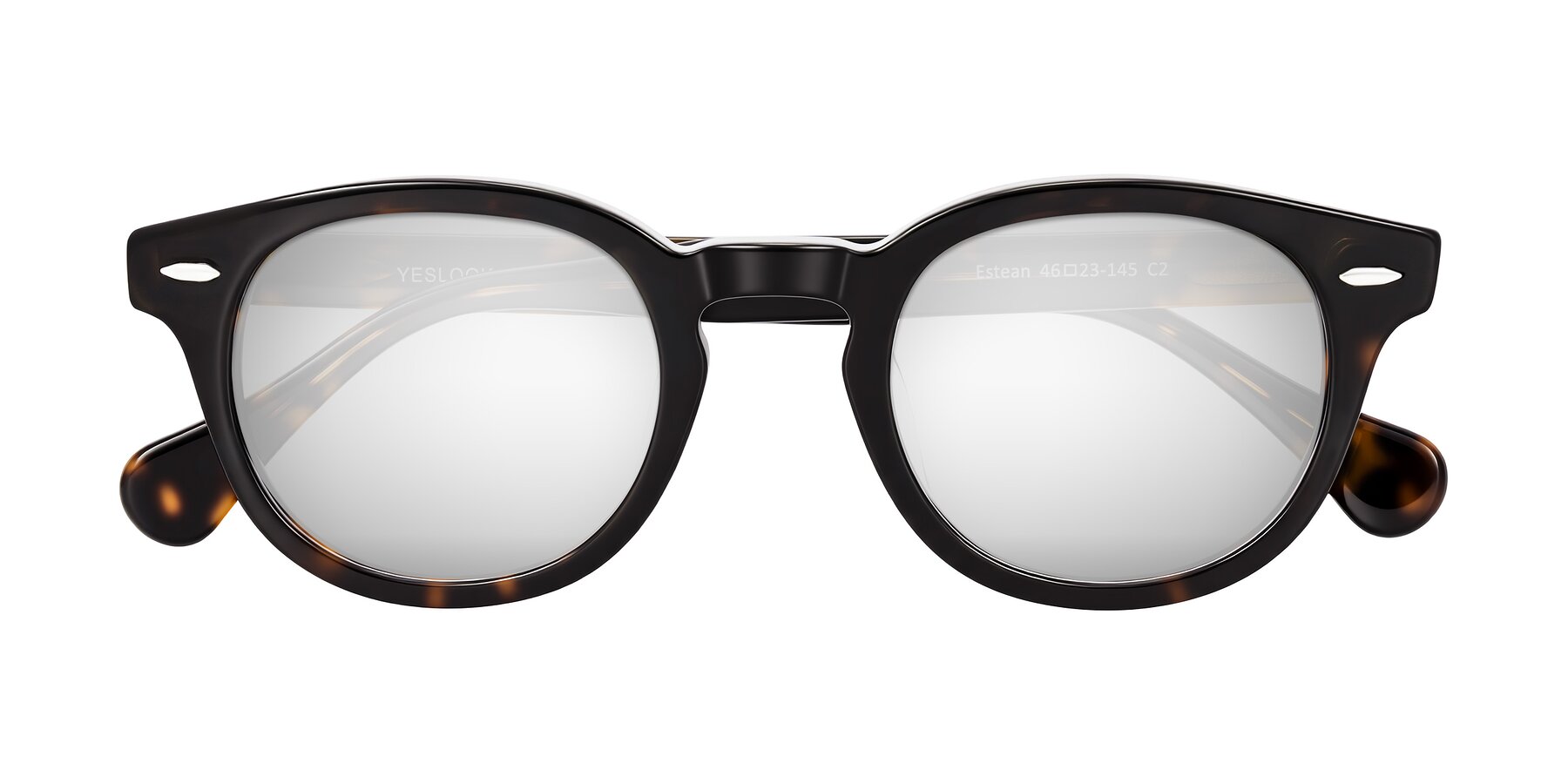 Folded Front of Estean in Dark Tortoise with Silver Mirrored Lenses