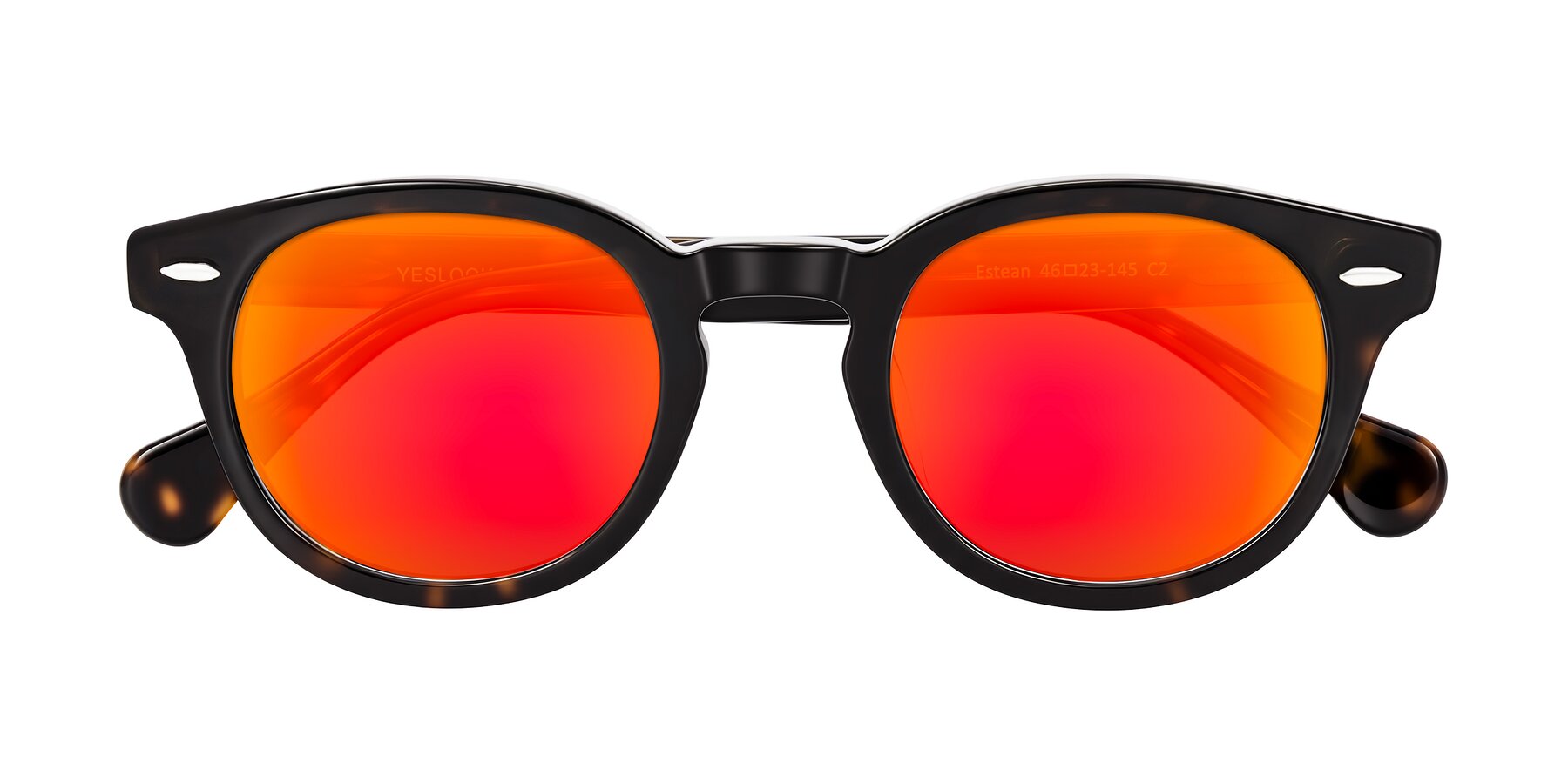 Folded Front of Estean in Dark Tortoise with Red Gold Mirrored Lenses