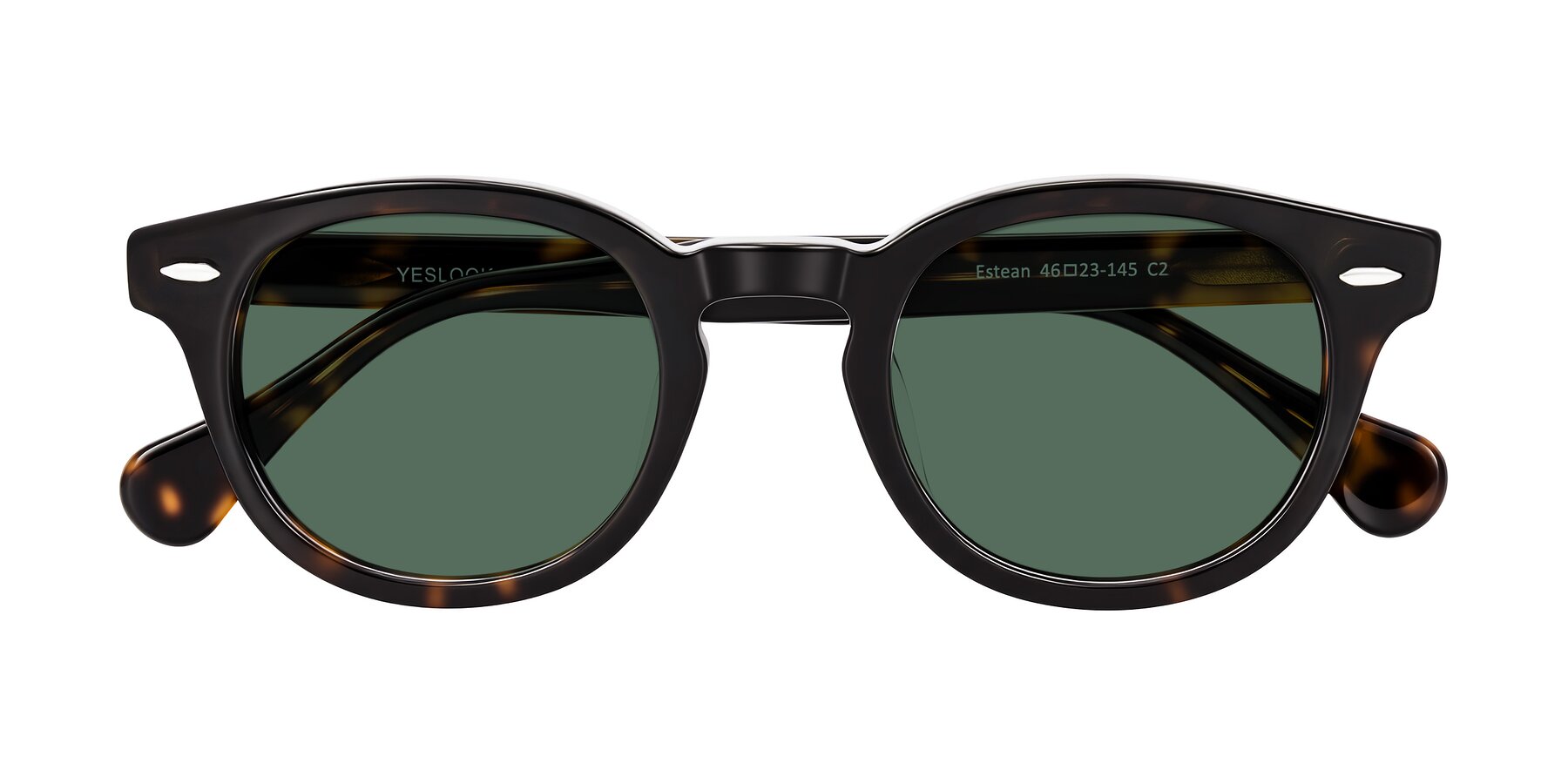 Folded Front of Estean in Dark Tortoise with Green Polarized Lenses