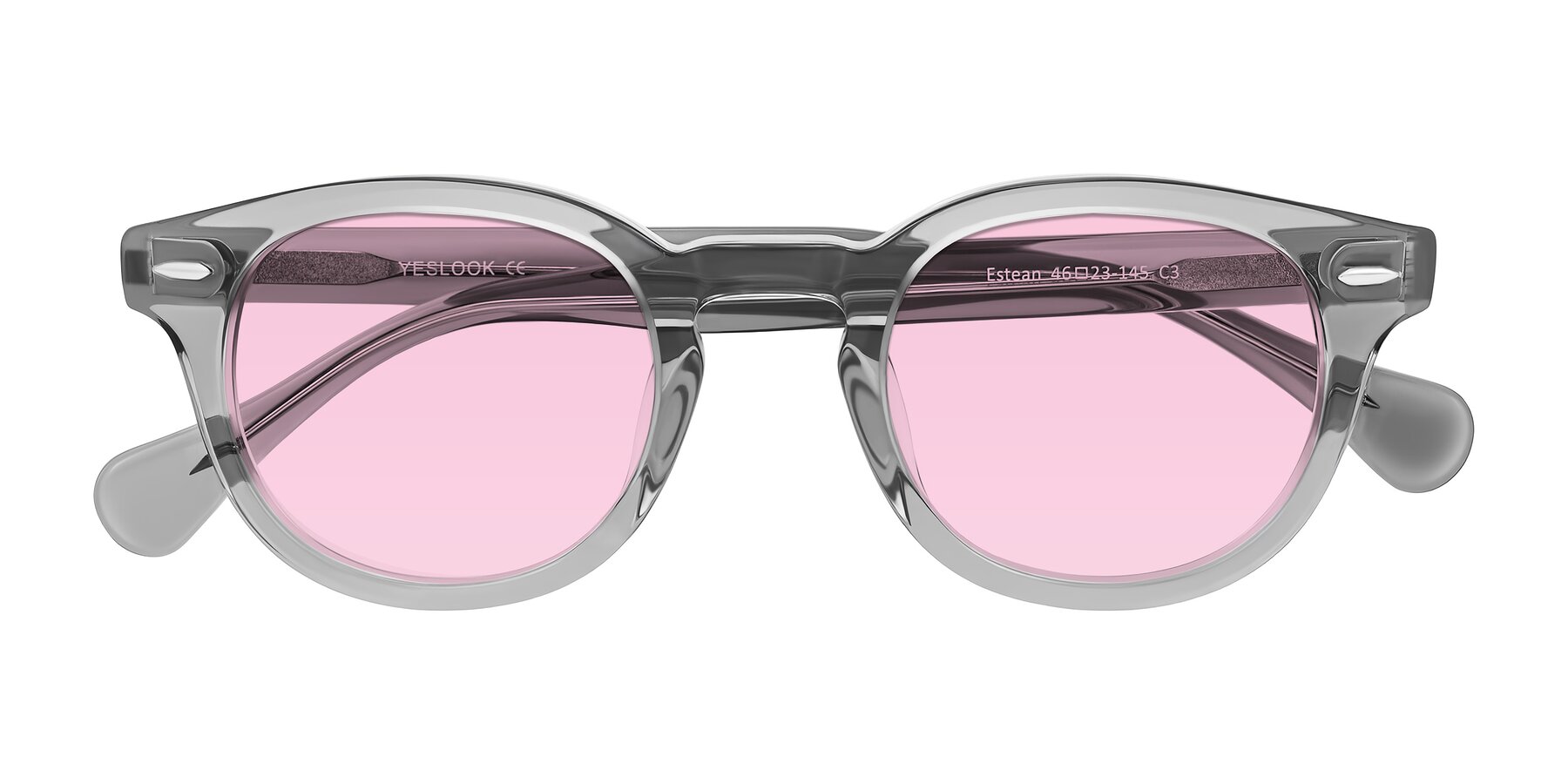 Folded Front of Estean in Transparent Gray with Light Pink Tinted Lenses