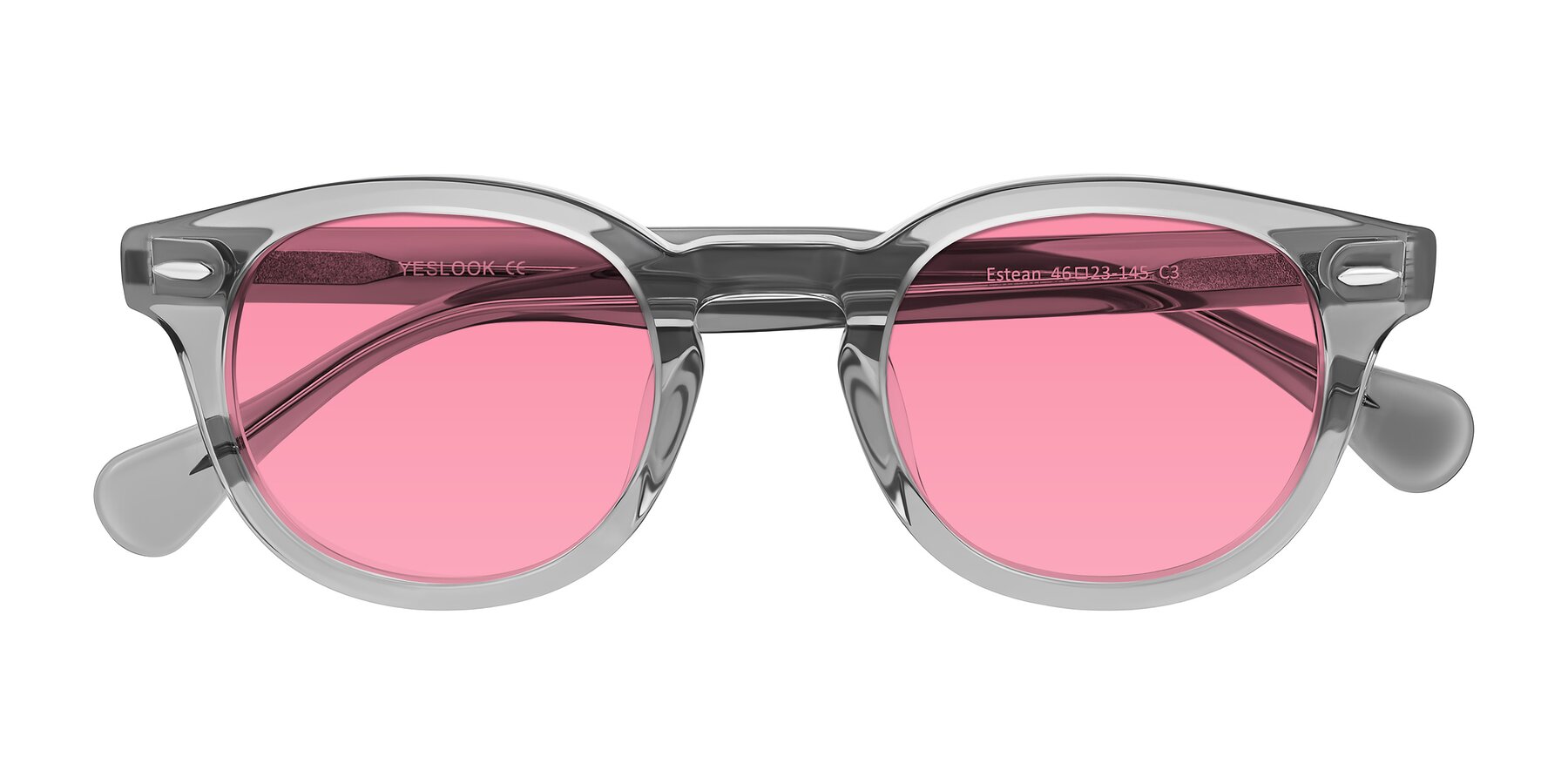 Folded Front of Estean in Transparent Gray with Pink Tinted Lenses