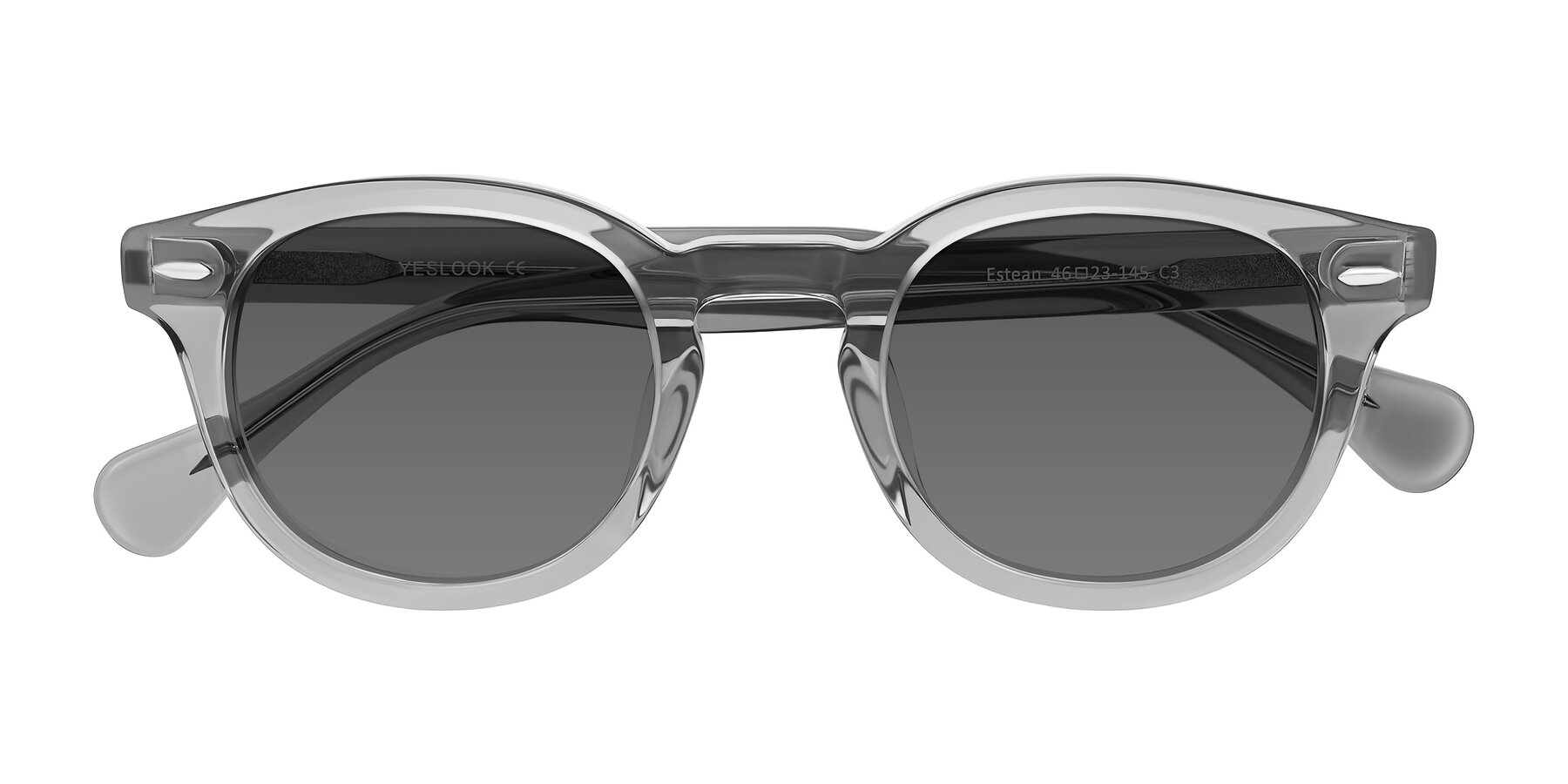 Folded Front of Estean in Transparent Gray with Medium Gray Tinted Lenses