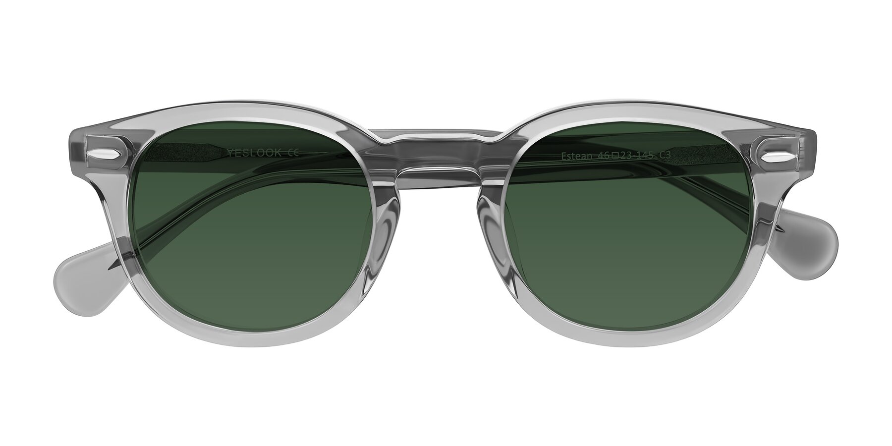 Folded Front of Estean in Transparent Gray with Green Tinted Lenses