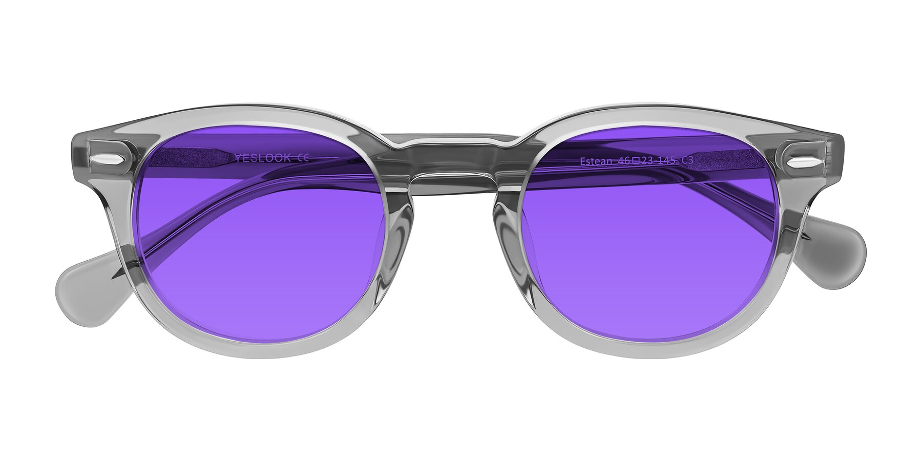 Folded Front of Estean in Transparent Gray with Purple Tinted Lenses