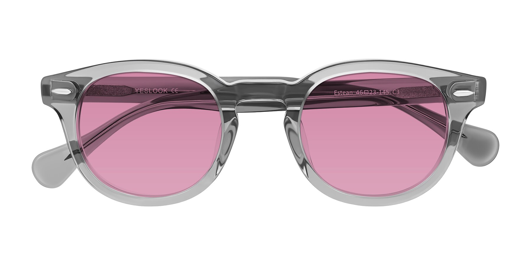 Folded Front of Estean in Transparent Gray with Medium Wine Tinted Lenses