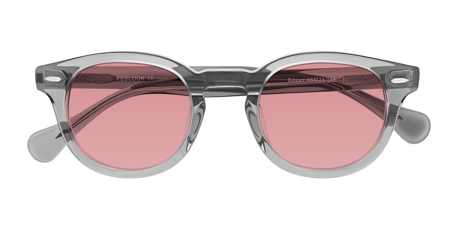 Folded Front of Estean in Transparent Gray with Medium Garnet Tinted Lenses