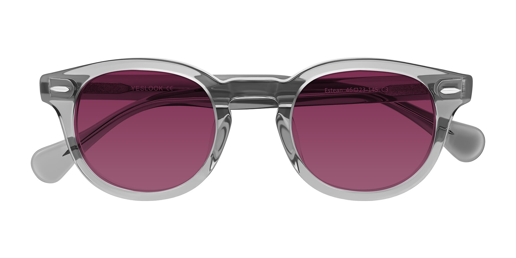 Folded Front of Estean in Transparent Gray with Wine Tinted Lenses