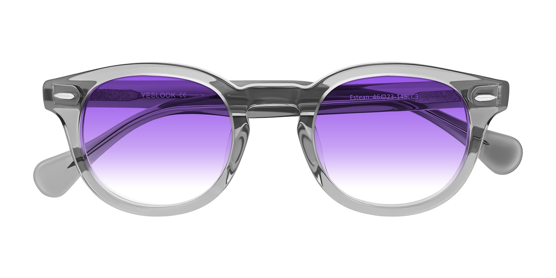 Folded Front of Estean in Transparent Gray with Purple Gradient Lenses