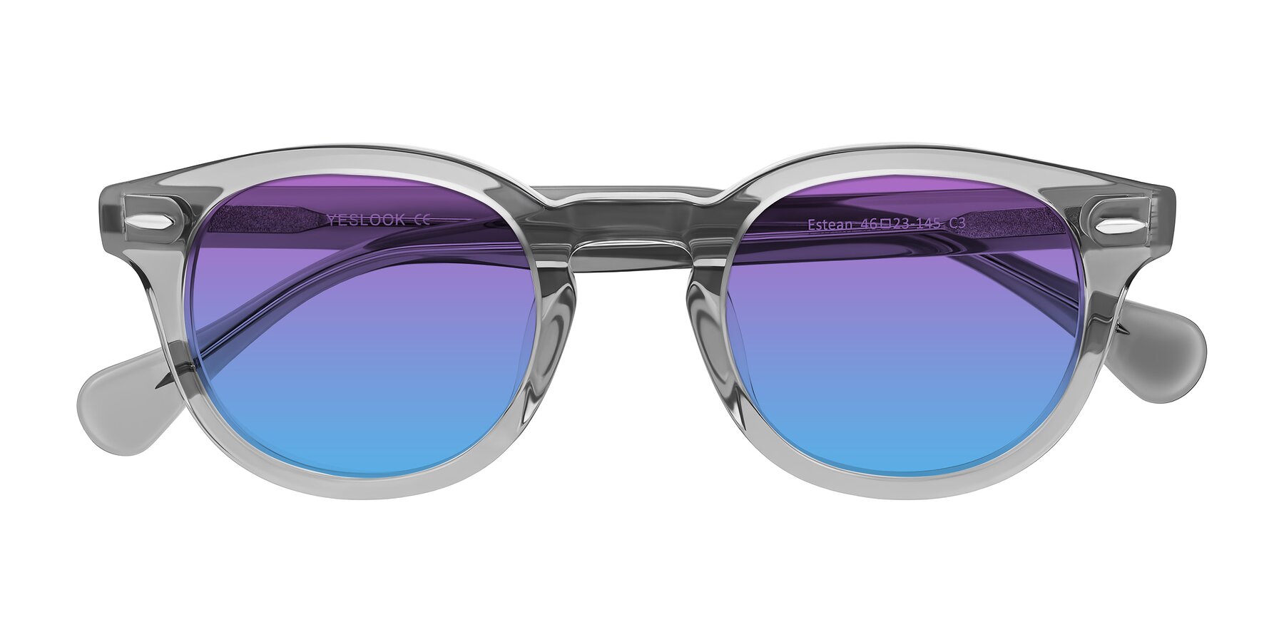 Folded Front of Estean in Transparent Gray with Purple / Blue Gradient Lenses