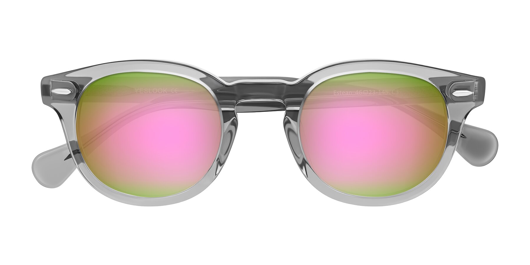 Folded Front of Estean in Transparent Gray with Pink Mirrored Lenses