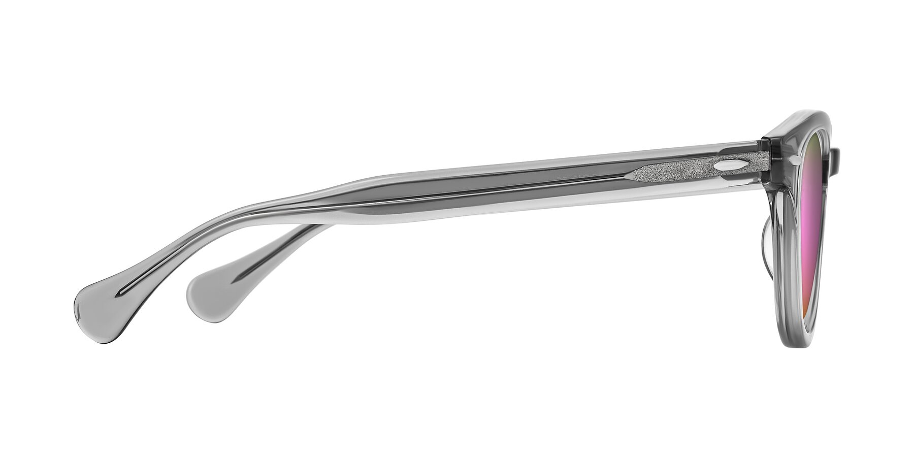 Side of Estean in Transparent Gray with Pink Mirrored Lenses
