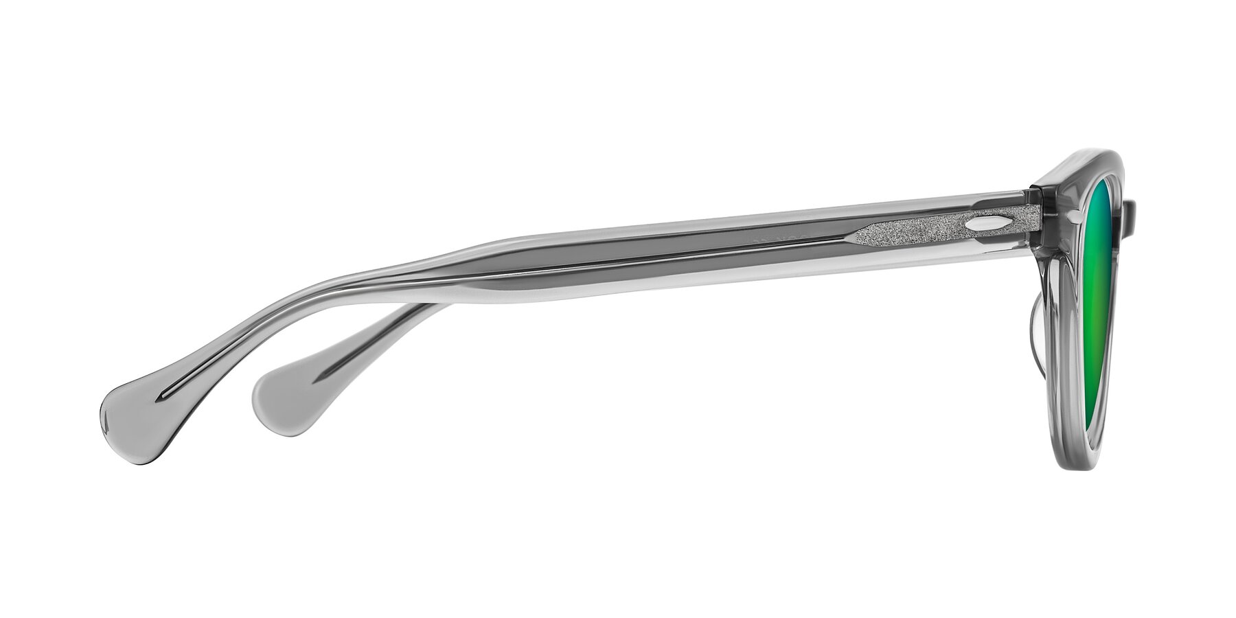 Side of Estean in Transparent Gray with Green Mirrored Lenses
