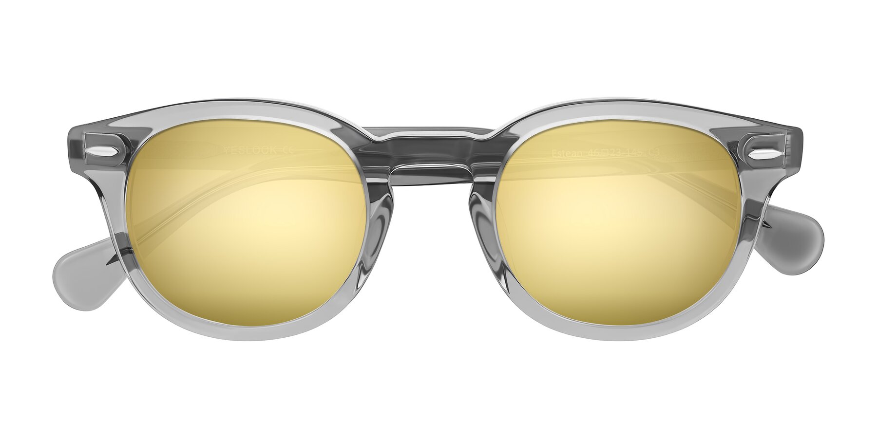 Folded Front of Estean in Transparent Gray with Gold Mirrored Lenses