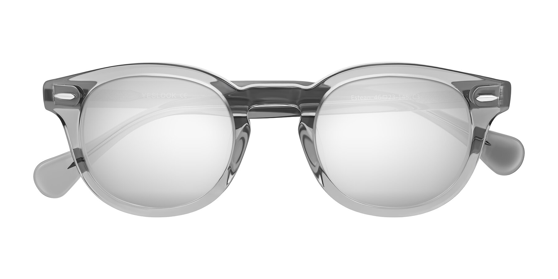 Folded Front of Estean in Transparent Gray with Silver Mirrored Lenses