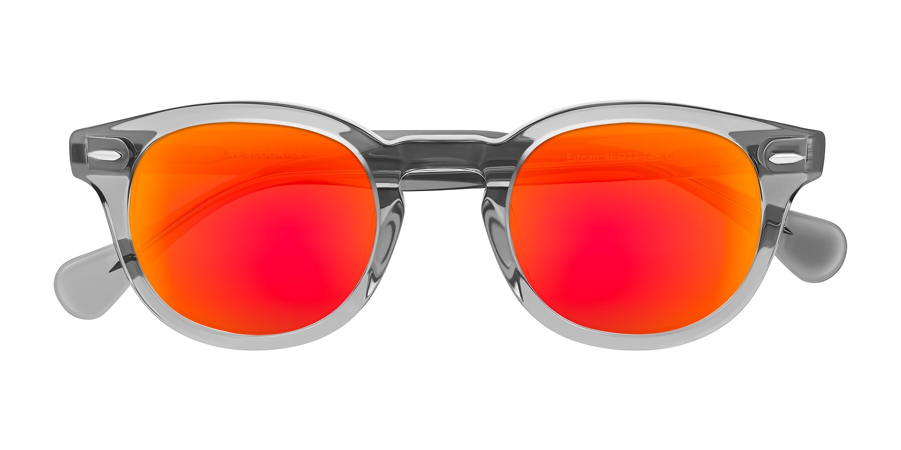 Folded Front of Estean in Transparent Gray with Red Gold Mirrored Lenses