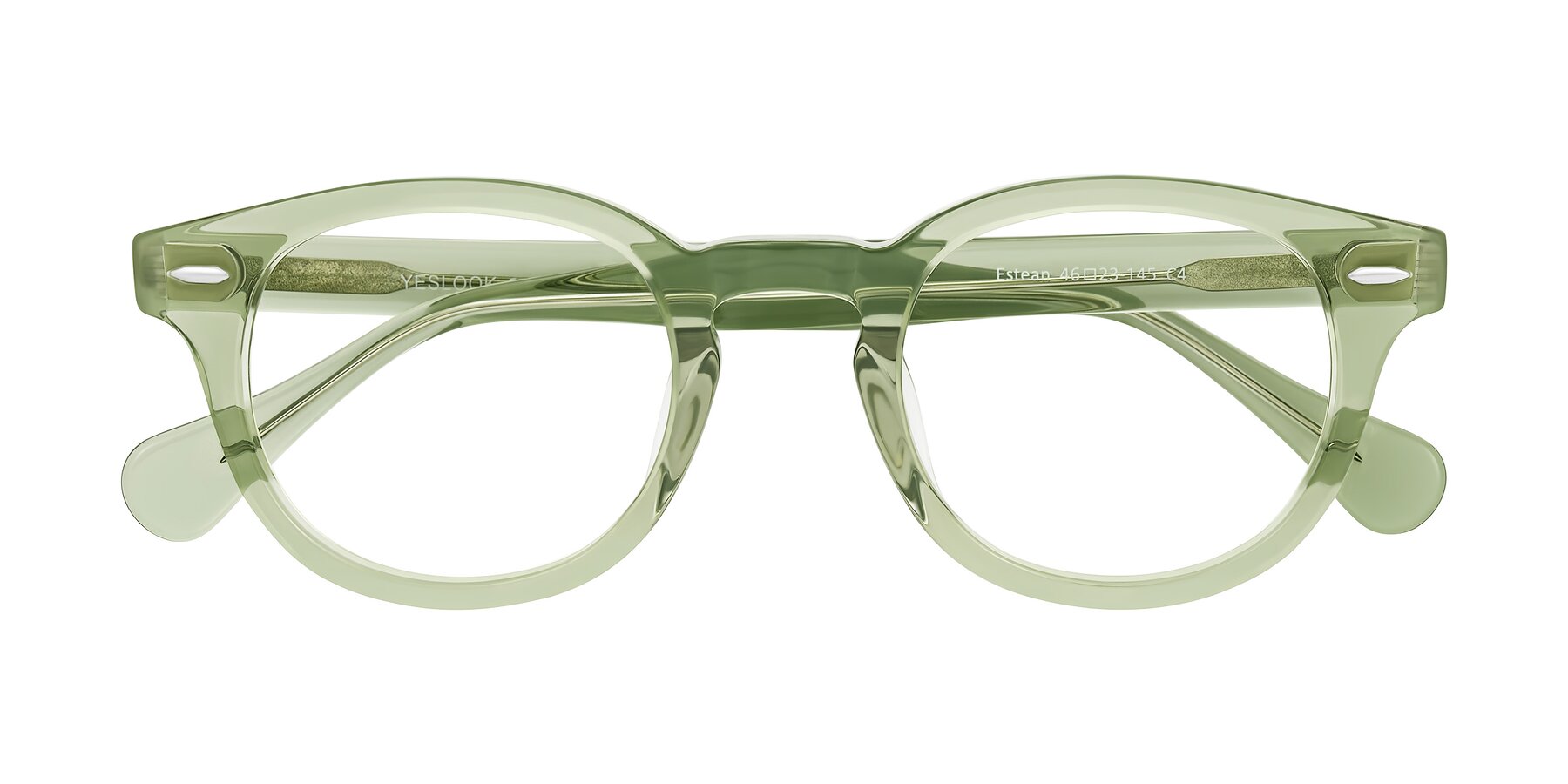 Folded Front of Estean in Transparent Green with Clear Eyeglass Lenses