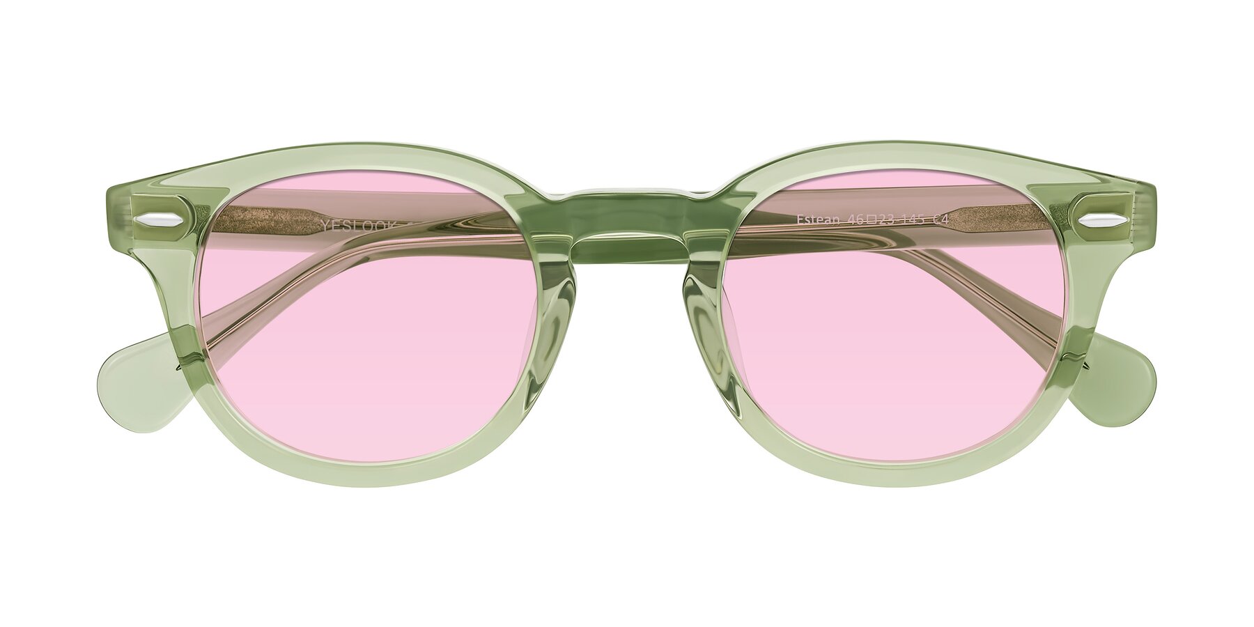 Folded Front of Estean in Transparent Green with Light Pink Tinted Lenses