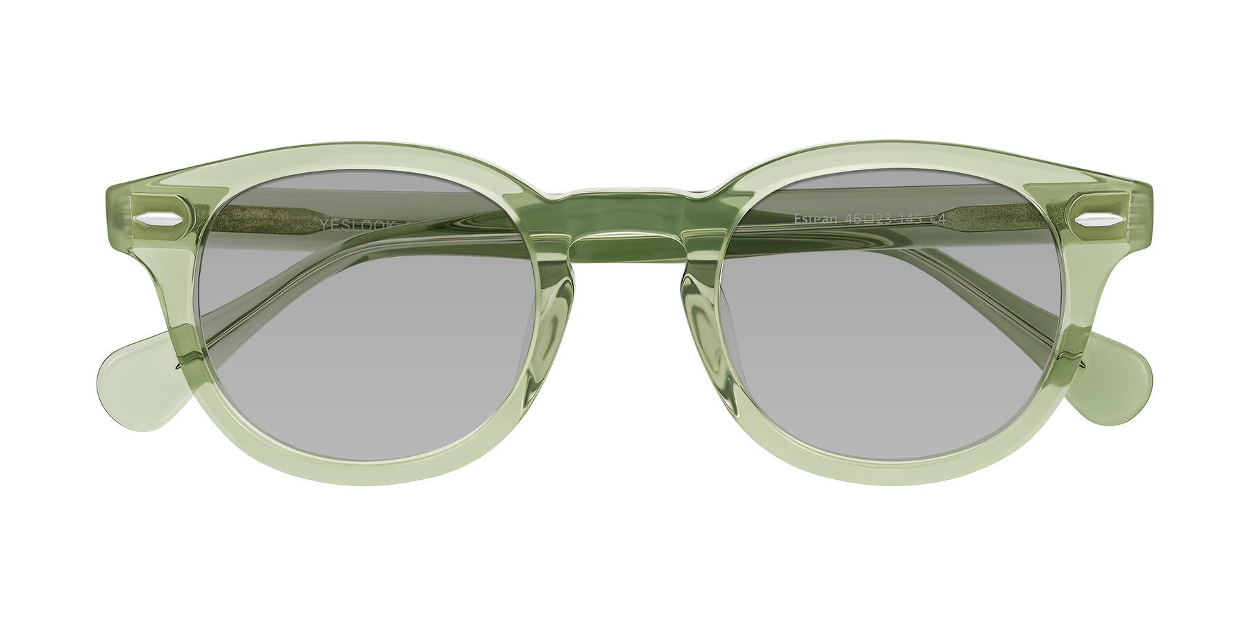Folded Front of Estean in Transparent Green with Light Gray Tinted Lenses