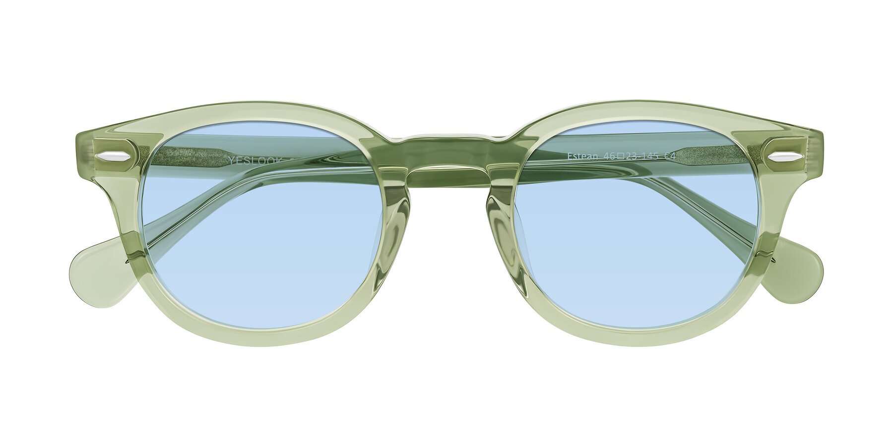 Folded Front of Estean in Transparent Green with Light Blue Tinted Lenses