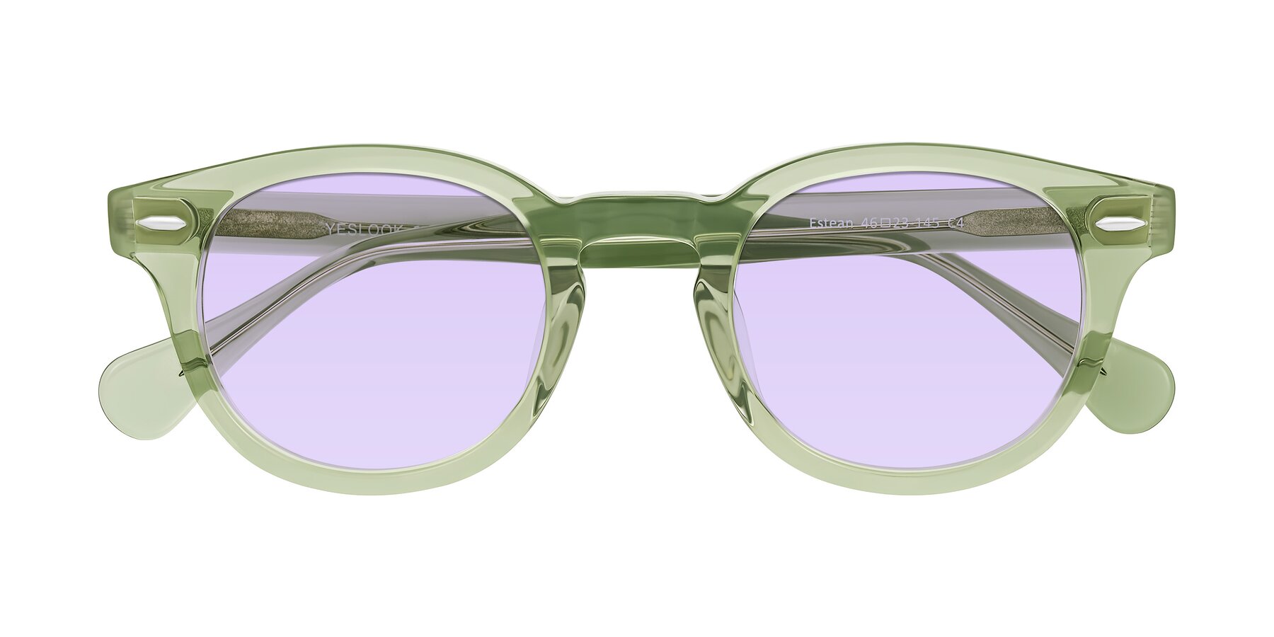 Folded Front of Estean in Transparent Green with Light Purple Tinted Lenses