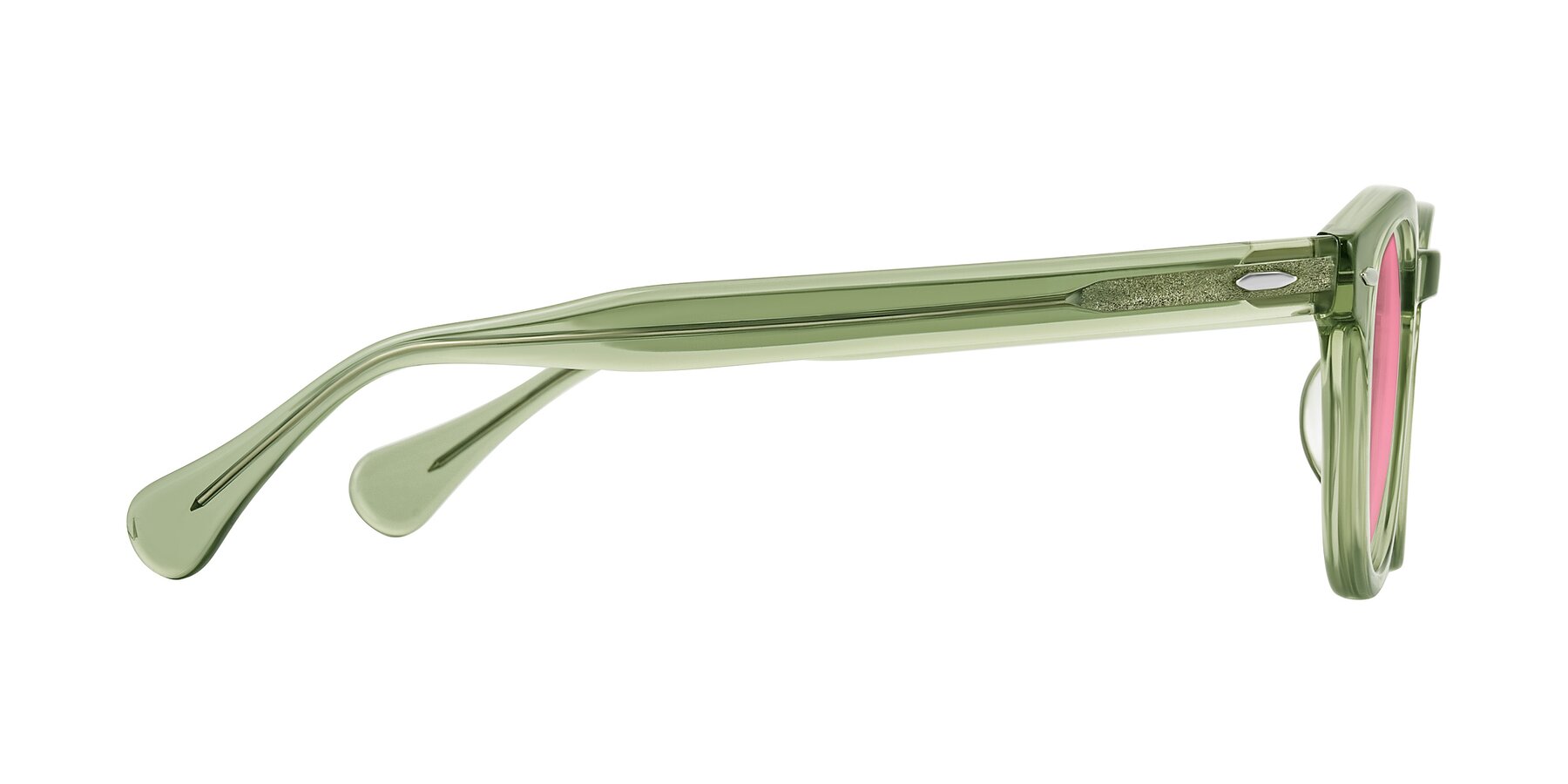 Side of Estean in Transparent Green with Pink Tinted Lenses