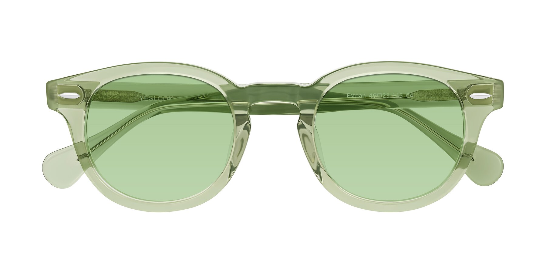 Folded Front of Estean in Transparent Green with Medium Green Tinted Lenses