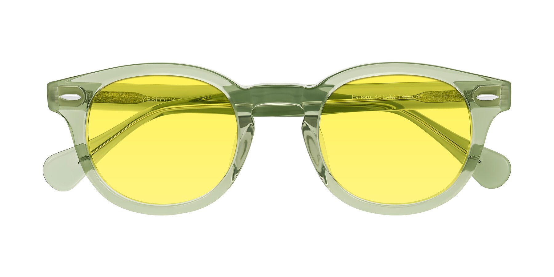 Folded Front of Estean in Transparent Green with Medium Yellow Tinted Lenses