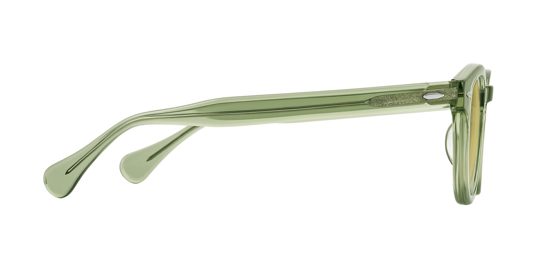 Side of Estean in Transparent Green with Medium Champagne Tinted Lenses
