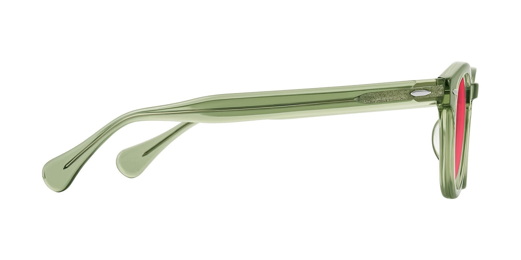 Side of Estean in Transparent Green with Red Tinted Lenses
